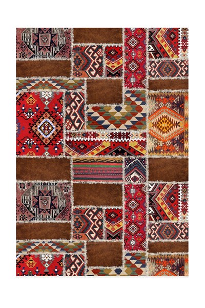 dijital baskılı yıkanabilir kahverengi patchwork desenli kaymaz taban halı, dijital baskılı yıkanabilir kahverengi patchwork desenli kaymaz taban halı