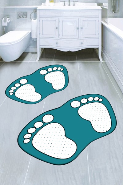 dekoratif dijital baskılı ayak izi desenli banyo paspas takımı, dekoratif dijital baskılı ayak izi desenli banyo paspas takımı