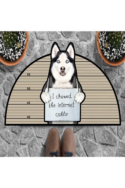 dekoratif dijital baskılı sibirya kurdu köpeği desenli kapı önü paspası, dekoratif dijital baskılı sibirya kurdu köpeği desenli kapı önü paspası