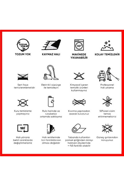 Dijital Baskılı Yıkanabilir Siyah Beyaz Çerçeveli Klasik Desenli Kaymaz Taban Halı