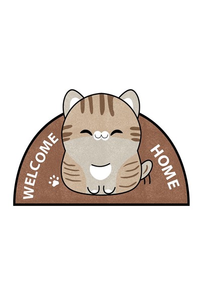 Dekoratif Dijital Baskılı Kedi Desenli Kapı Önü Paspası