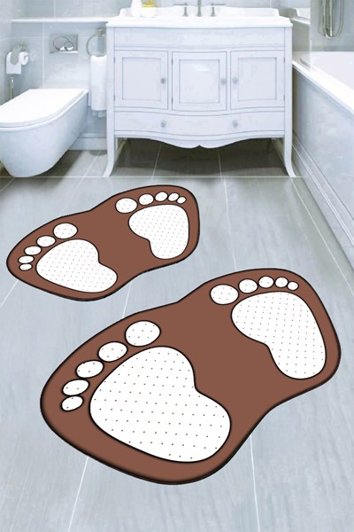 dekoratif dijital baskılı ayak izi desenli banyo paspas takımı, dekoratif dijital baskılı ayak izi desenli banyo paspas takımı