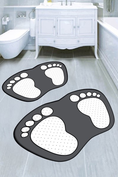 dekoratif dijital baskılı ayak izi desenli banyo paspas takımı, dekoratif dijital baskılı ayak izi desenli banyo paspas takımı