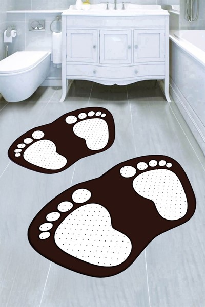 dekoratif dijital baskılı ayak izi desenli banyo paspas takımı, dekoratif dijital baskılı ayak izi desenli banyo paspas takımı