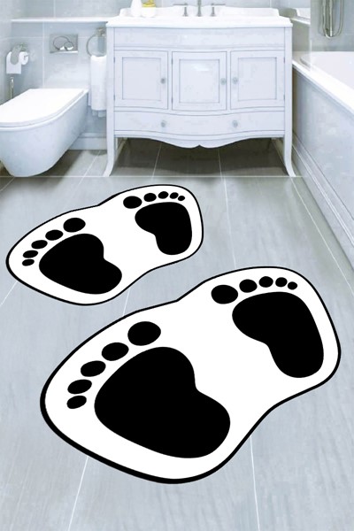 dekoratif dijital baskılı ayak izi desenli banyo paspas takımı, dekoratif dijital baskılı ayak izi desenli banyo paspas takımı