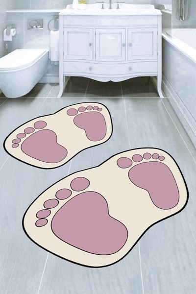 dekoratif dijital baskılı ayak izi desenli banyo paspas takımı, dekoratif dijital baskılı ayak izi desenli banyo paspas takımı