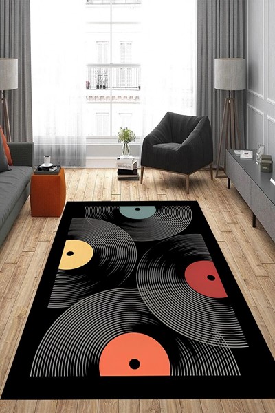 dijital baskılı yıkanabilir müzik plak desen kaymaz taban halı, müzik plak desen kaymaz taban halı