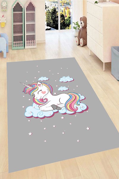 dijital baskılı yıkanabilir kaymaz taban unicorn desenli çocuk odası halısı, dijital baskılı yıkanabilir kaymaz taban unicorn desenli çocuk odası halısı