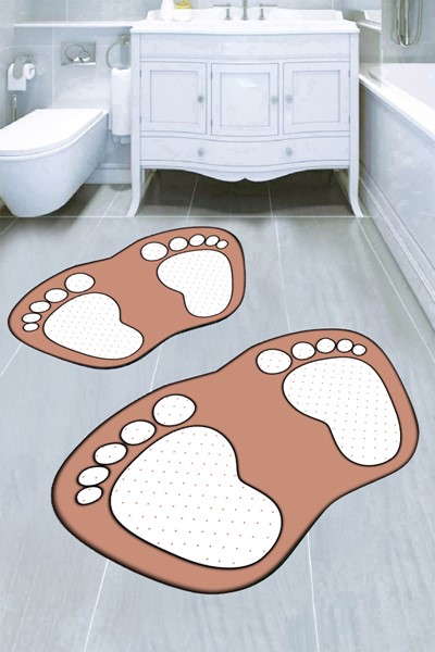 dekoratif dijital baskılı ayak izi desenli banyo paspas takımı, dekoratif dijital baskılı ayak izi desenli banyo paspas takımı