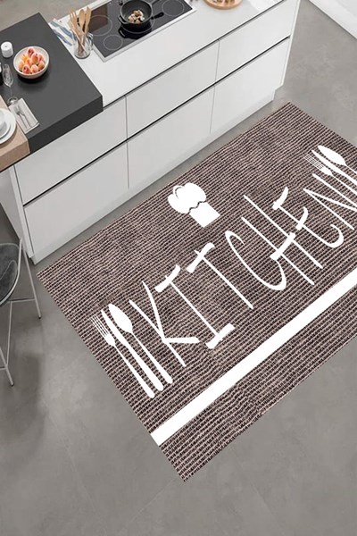 dijital baskılı yıkanabilir kahverengi kitchen desenli kaymaz taban mutfak halısı, dijital baskılı yıkanabilir kahverengi kitchen desenli kaymaz taban mutfak halısı