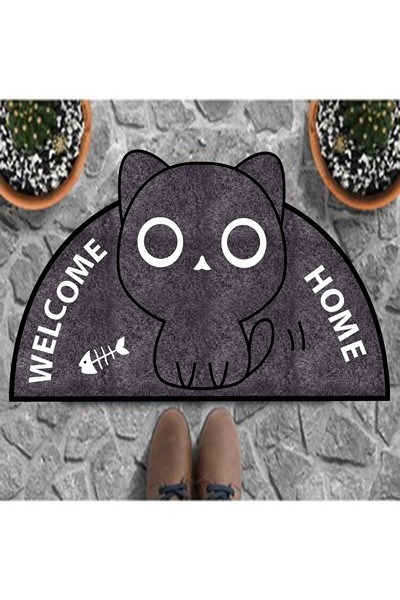 Dekoratif Dijital Baskılı Kedi Desenli Kapı Önü Paspası
