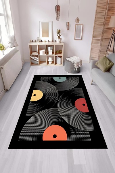 dijital baskılı yıkanabilir müzik plak desen kaymaz taban halı, müzik plak desen kaymaz taban halı